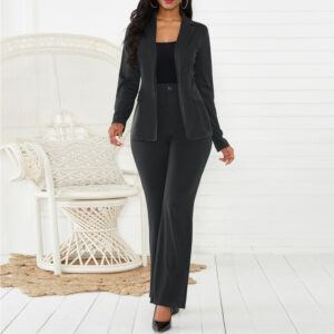 Two-Piece Suit Of European And American Solid Color Suits - Black, L